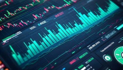 Wall Mural - Dynamic stock market trading trends depicted through investment stick graphs highlighting finance and economic fluctuations