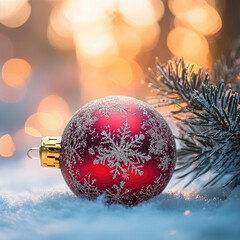 Sticker - Christmas ball on a festive background. Christmas banner.