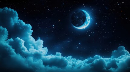 Wall Mural - a photograph of the moonlit sky, showcasing the celestial bodies and the stars twinkling against the