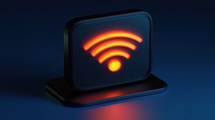 The glowing Wi-Fi symbol emits a warm orange light, showcasing a modern design in a dark setting