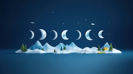 Wall Mural - A whimsical depiction of the moon, highlighting its phases and surface features.