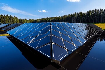 Poster - Minimal solar panel design, with geometric shapes forming a simple grid, representing the power of the sun in a modern, minimalist way