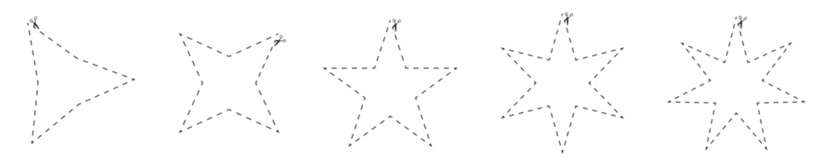 Wall Mural - star borders black dashed line illustration isolated 5 variations with scissors. vector icons in fla