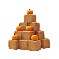 Wall Mural - Pumpkins on Hay Bales Pyramid Isolated
