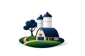 Aufkleber - Minimalist barn and silo outline, with simple geometric shapes capturing the essence of rural farming life in a clean, modern style