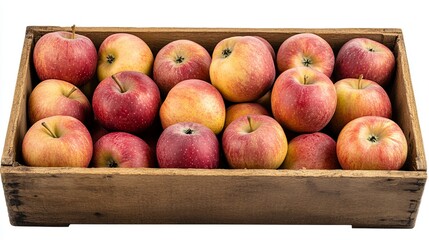 Wall Mural - Red Fuji apples arranged in a wooden box, isolated on a white background with a clipping path