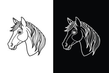 Line out horse head icon, vector stock modern horse on white background.