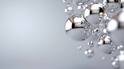 Wall Mural -   A cluster of gleaming silver orbs suspended in mid-air with wisps of water cascading from their summits