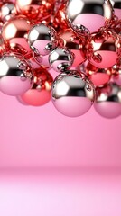 Wall Mural -   Shiny balls float on a pink background, room for text or image