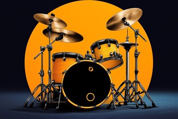 Poster - Minimalist drum set icon, with simple, sleek shapes representing a drum kit in a bold, modern style, emphasizing rhythm and percussion