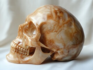 Canvas Print - Detailed Human Skull Sculpture in Marble