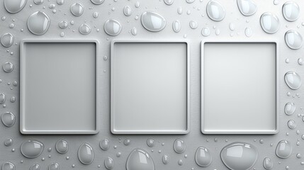 Three Blank Frames on a Water Droplet Background