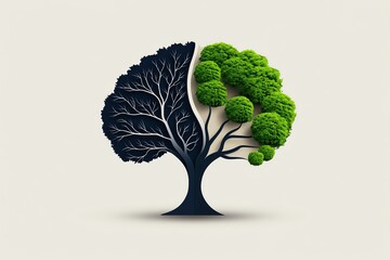 Poster - Minimalist tree and city icon, representing the balance between nature and urban development, with clean, modern lines