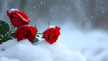 Wall Mural - red rose resting gracefully on a blanket of fresh snow