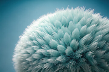 Poster - A mesmerizing close-up of a textured blue fuzzy orb illuminated by soft light against a serene gradient background. Generative AI