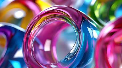 Aufkleber - Colorful abstract glass shapes creating a vibrant visual display in a bright indoor environment