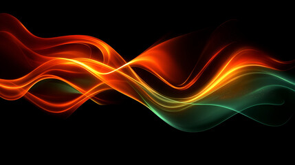 Wall Mural - Vibrant abstract waves of orange, red, and green create a dynamic visual display in a dark background setting