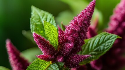 Canvas Print -  A tight shot of a pink bloom featuring a green leaf atop, and another beneath