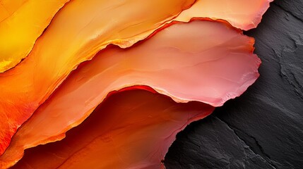 Wall Mural -  A tight shot of an artwork, featuring vibrant hues of orange and yellow in its paint application