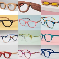 sticker of eyeglass frames of different colors and shapes. stickers. eye frames. sunglases.