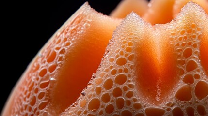 Poster -  Close-up of an orange fruit with water droplets on its surface against a black backdrop