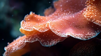 Canvas Print -  A tight shot of a coral with water beads on its leaves, corals in the backdrop