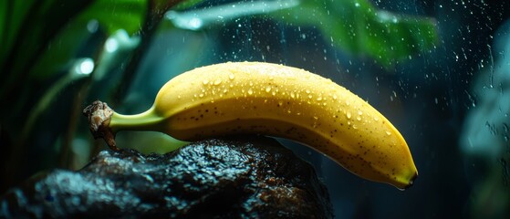 Poster - close-up on tree branch, water-droplets on leafy green foliage, background - green plant