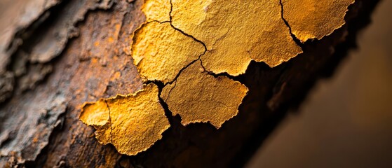 Wall Mural -  A tight shot of a tree's bark, adorned with yellow and brown paint