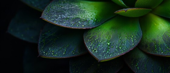 Sticker -  A large green plant against a black backdrop, with dewdrops glistening on its leaves