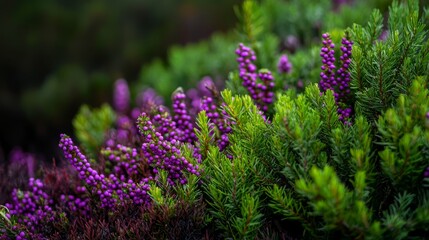 Sticker -  A tight shot of numerous purple blooms on a verdant plant, teeming with flowering stems