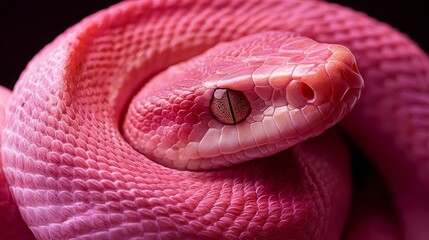 Wall Mural -  A tight shot of a pink snake, with its head positioned near its midpoint