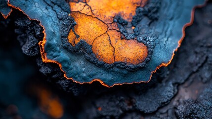 Poster -  A tight shot of an orange-blue substance on a wooden plank, resembling a chunk of ice