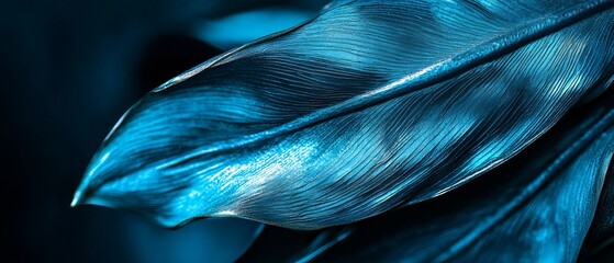 Poster -  Close-up of a blue bird's wing with water droplets against a black background