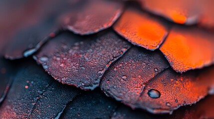 Canvas Print -  A tight shot of an orange, red, and black-leafed plant with water droplets