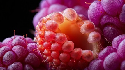 Wall Mural -  A tight shot of several flowers, with dewdrops glistening on their petals and in their centers