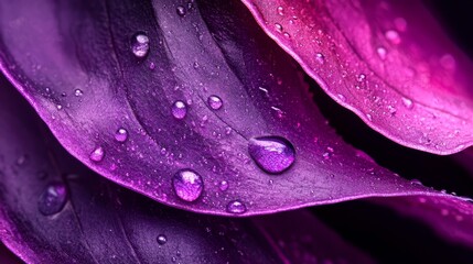 Poster -  A tight shot of a purple flower, adorned with dewdrops on its pink-purple petals