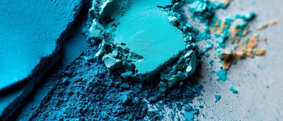 Poster -  A mound of powder, half blue and green, the other half gold and silver, lies on a pristine white surface