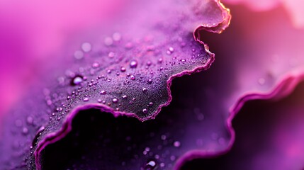 Poster -  A tight shot of a purple flower, adorned with water droplets on its pink-purple petals