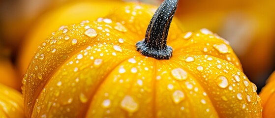 Canvas Print -  A tight shot of numerous oranges with dewdrops at their tops and bottoms