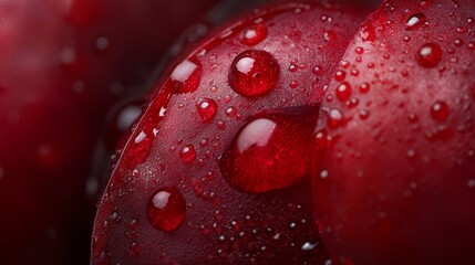 Sticker -  A red apple with water drops on its surface against a black backdrop