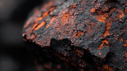 Poster -  A tight shot of metal, its surface adorned with splatters of orange and black paint