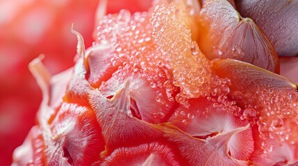 Canvas Print -  A tight shot of a pink flower, beads of water clinging to its petals, with another pink bloom prominent in the foreground