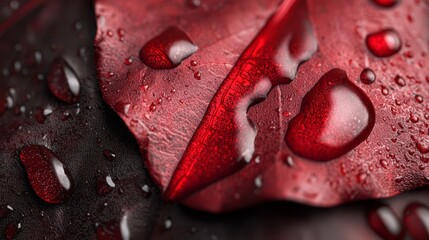 Sticker -  A tight shot of a red umbrella, adorned with water droplets at its peak and tip