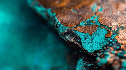 Poster -  A tight shot of a metal object with blue and brown paint, set against a backdrop of brown and blue