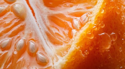 Canvas Print -  A tight shot of an orange slice, adorned with droplets of water at its edges