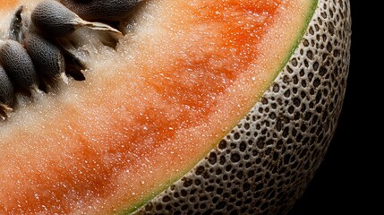 Canvas Print -  A tight shot of a sliced watermelon segment, showcasing seeds scattered on its surface