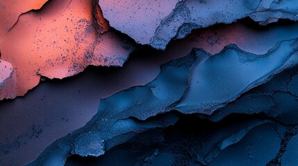 Wall Mural -  A tight shot of blue and orange paint with water droplets resting on their surfaces