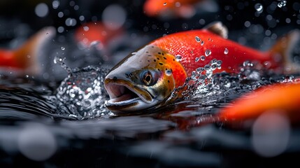 Wall Mural -  A tight shot of a fish submerged in water, surrounded by numerous bubbles at the surface