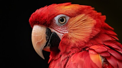 Sticker -  A close-up of a red parrot against a black background