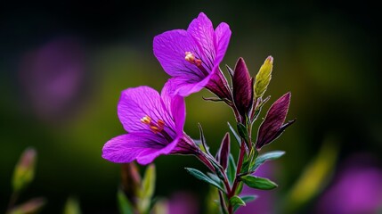 Canvas Print -  A tight shot of a purple bloom atop its stem, surrounded by vivid green foliage in the foreground; background softly blurred